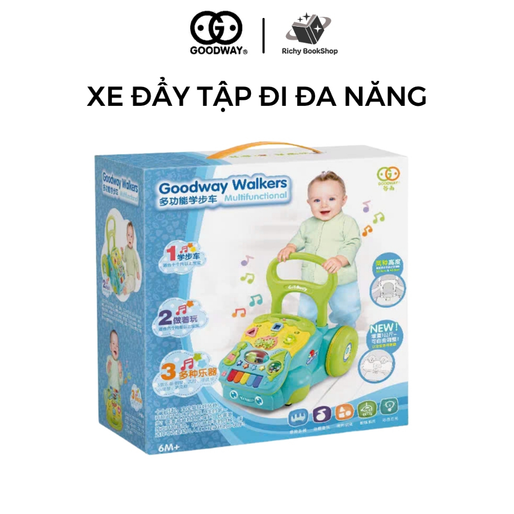 Xe đẩy tập đi có âm thanh kèm bảng đồ chơi montessori cho bé Goodway Music Baby Walker