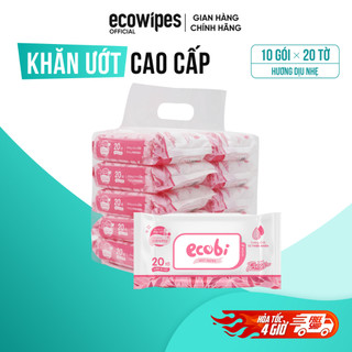 Túi 10 gói khăn ướt cao cấp Ecobi gói 20 tờ hương dịu nhẹ