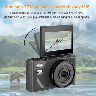 5K Máy ảnh kỹ thuật số 75MP zoom 18X màn hình lật 180° thiết kế mini cầm tay tiện lợi phù hợp du lịch