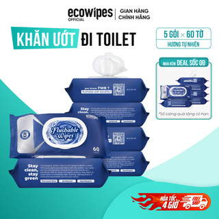 MUA 5 TẶNG 5_Khăn ướt đi toilet xả trong bồn cầu Flushable EcoWipes (5 gói 60 tờ + 5 gói 20 tờ)