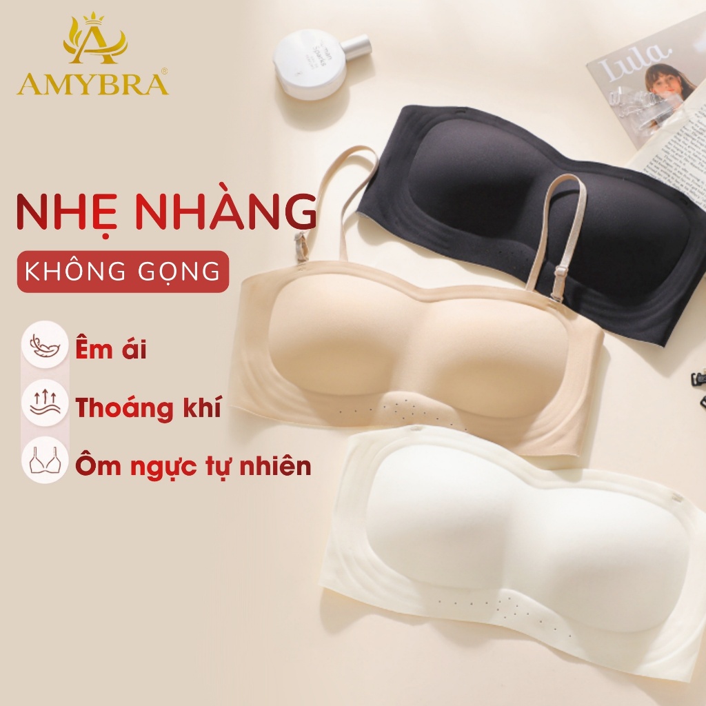 [ HOTTREND - AMYBRA ] Áo Ngực Nữ Không Gọng Kèm Dây Vai Trong Suốt, Áo Lót Su Mút 0.5cm Mềm Mịn A979