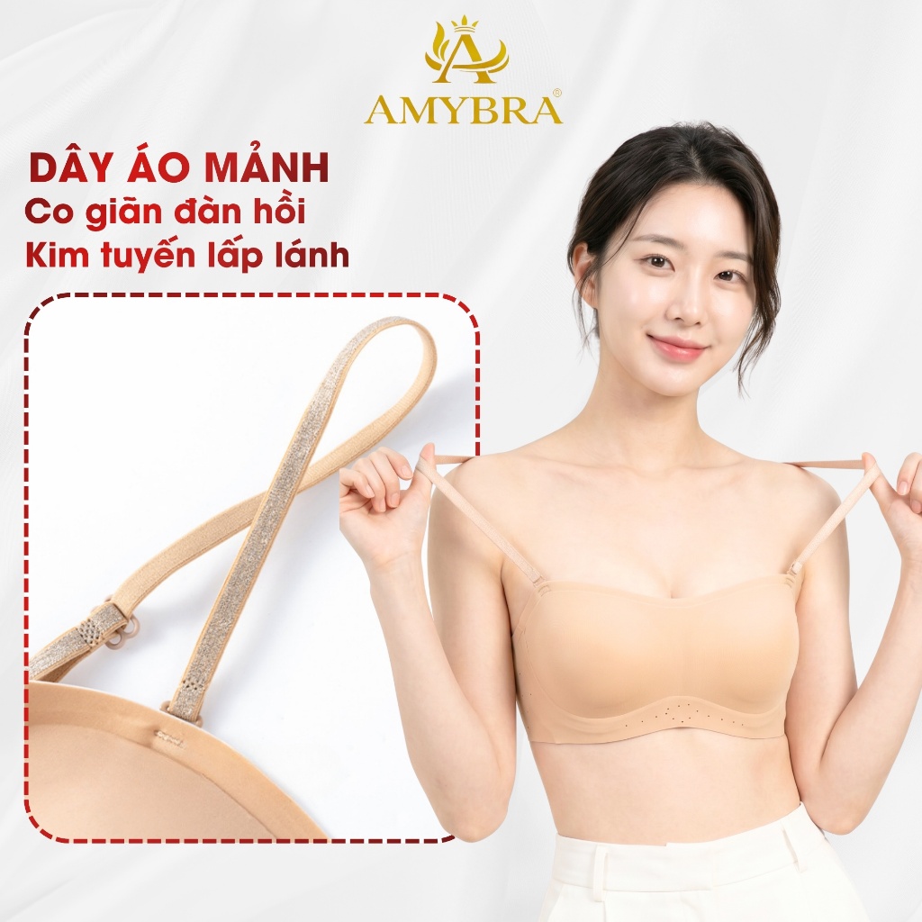 [ HOTTREND - AMYBRA ] Áo Ngực Nữ Không Gọng Kèm Dây Vai Trong Suốt, Áo Lót Su Mút 0.5cm Mềm Mịn A979
