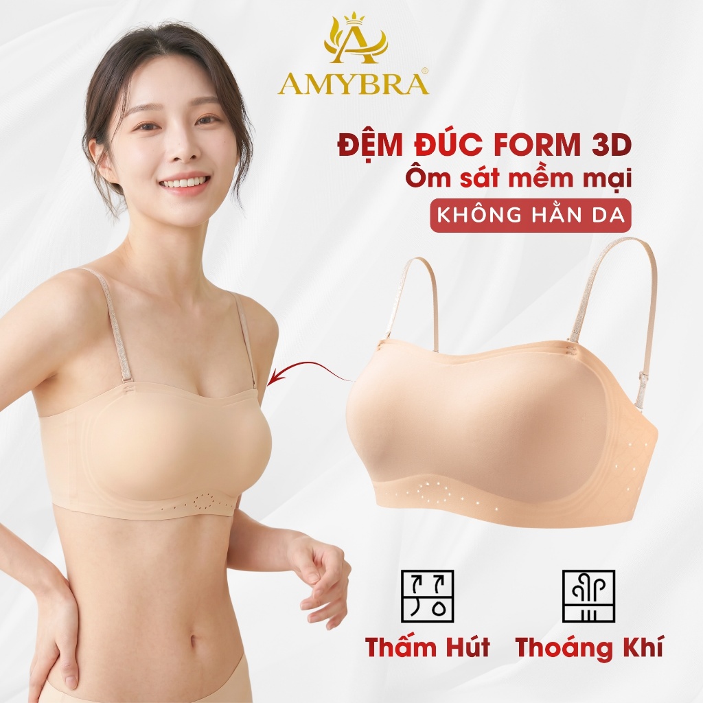 [ HOTTREND - AMYBRA ] Áo Ngực Nữ Không Gọng Kèm Dây Vai Trong Suốt, Áo Lót Su Mút 0.5cm Mềm Mịn A979