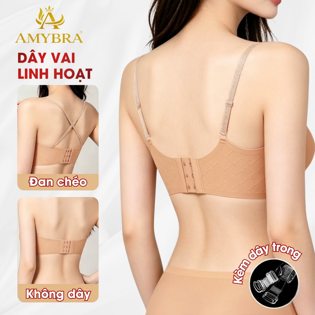 [ HOTTREND - AMYBRA ] Áo Ngực Nữ Không Gọng Kèm Dây Vai Trong Suốt, Áo Lót Su Mút 0.5cm Mềm Mịn A979