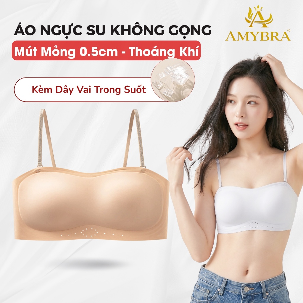 [ HOTTREND - AMYBRA ] Áo Ngực Nữ Không Gọng Kèm Dây Vai Trong Suốt, Áo Lót Su Mút 0.5cm Mềm Mịn A979