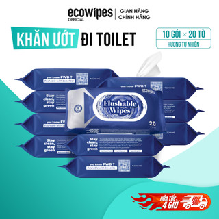 Túi 10 gói khăn ướt đi toilet có thể xả trong bồn cầu Flushable EcoWipes gói 20 tờ hương tự nhiên