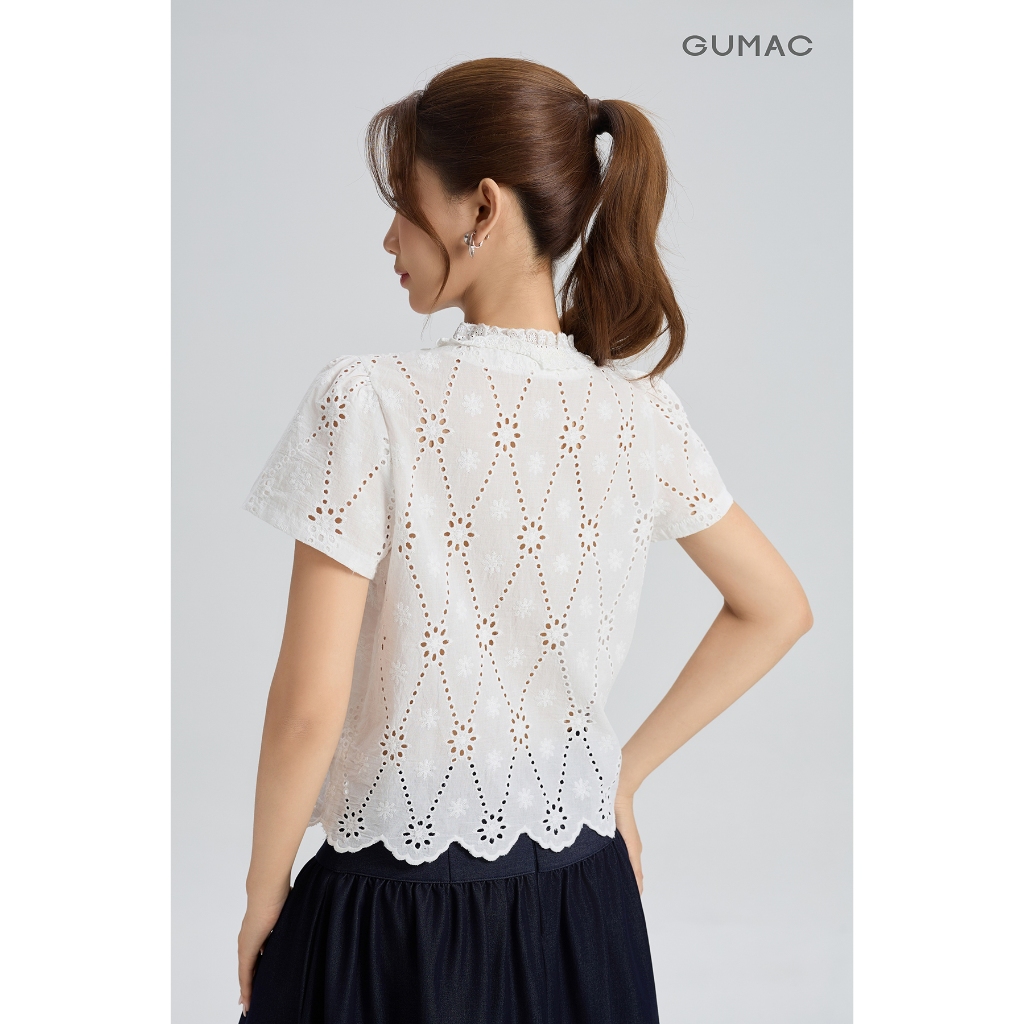Áo Kiểu Nữ Gmorning - GUMAC Form Suông Lửng Cổ V Phối Ren Thanh Lịch Hiện Đại YAG05062