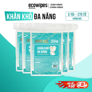 Combo 05 túi khăn vải khô đa năng Happy Kids túi 270 tờ không mùi
