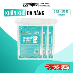 Combo 03 túi khăn vải khô đa năng Happy Kids túi 270 tờ không mùi