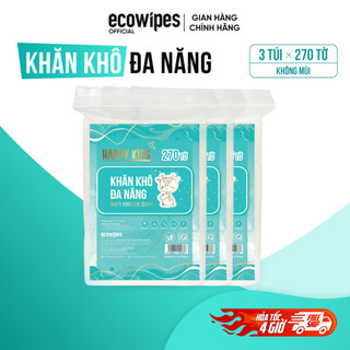 Combo 03 túi khăn vải khô đa năng Happy Kids túi 270 tờ không mùi