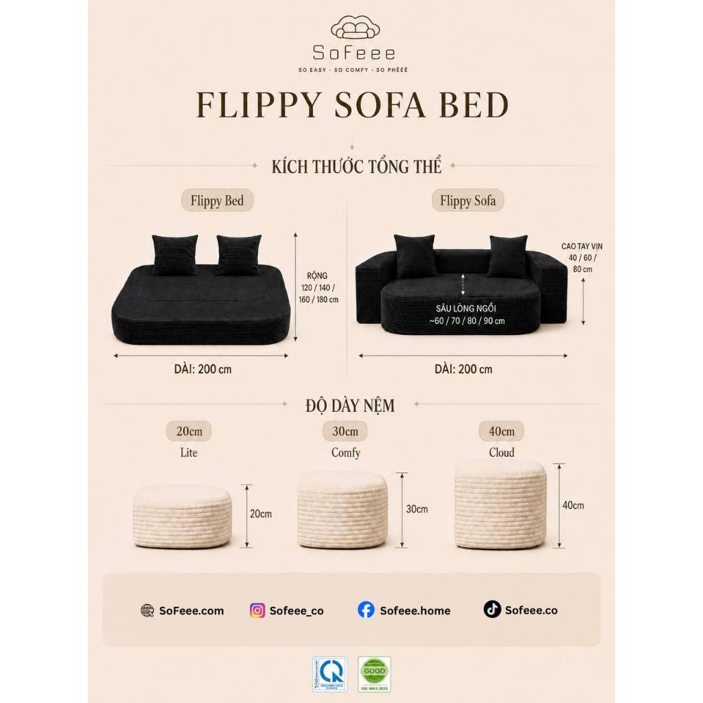 SOFEEE Sofa Giường Gấp Gọn Đa Năng 2in1 Hút Chân Không – Sofa kiêm Giường Ngủ Cho Phòng Khách Căn Hộ Nhỏ (Tặng 2 gối)