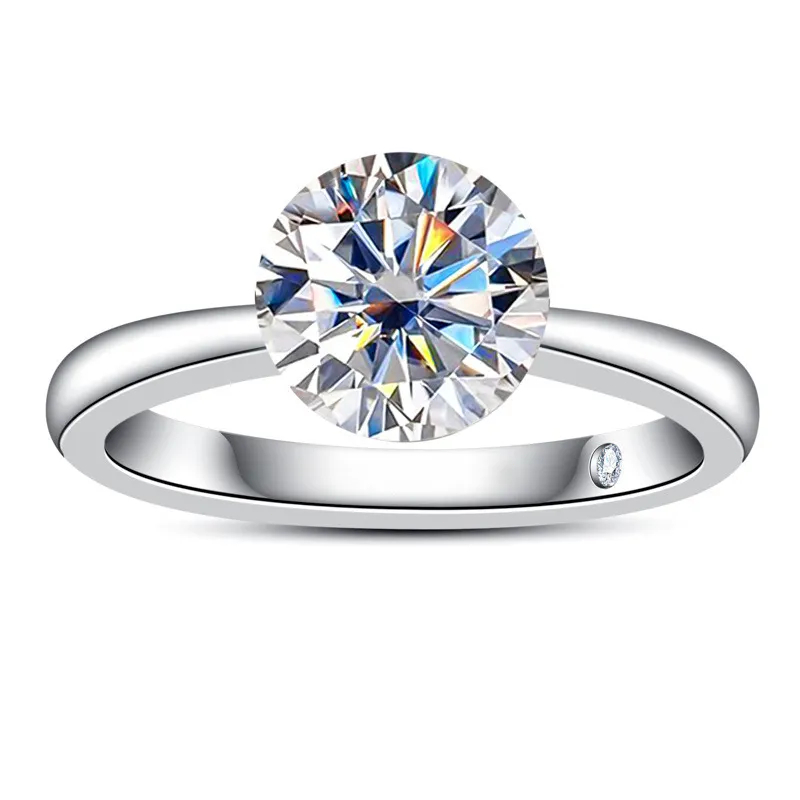 Nhẫn nữ, bản tròn, đính kim cương moissanite 6,5mm.