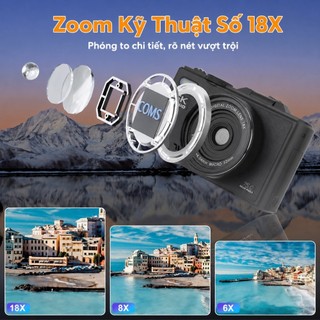 5K Máy ảnh kỹ thuật số 75MP zoom 18X màn hình lật 180° thiết kế mini cầm tay tiện lợi phù hợp du lịch