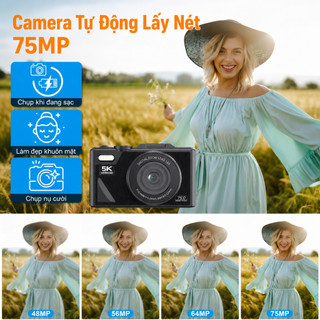 5K Máy ảnh kỹ thuật số 75MP zoom 18X màn hình lật 180° thiết kế mini cầm tay tiện lợi phù hợp du lịch