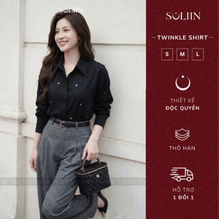 [HỎA TỐC-MỚI VỀ] Áo Sơ Mi Nữ Kiểu Đính Đá SOLIIN Tay Dài Phối Tơ Thoáng Nhẹ Thời Thượng Sang Trọng TWINKLE SHIRT