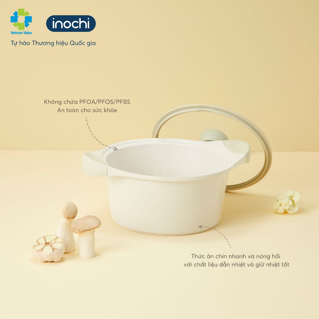 Nồi vân đá Omi Simple Inochi size 20cm/24cm/28cm - Chống dính cao cấp, kháng khuẩn, an toàn sức khỏe