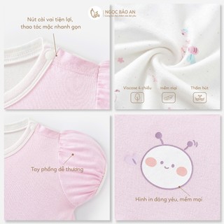 M&B (0-24M) Body đùi cộc tay phối bèo Ong Tím Viscose 4 chiều mềm mịn, thoáng mát cho bé sơ sinh