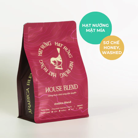 Cà phê đặc sản rang mộc Arabica 100% HOUSE BLEND rang vừa (espresso, phin) Hạt Rừng (Gói 250G)