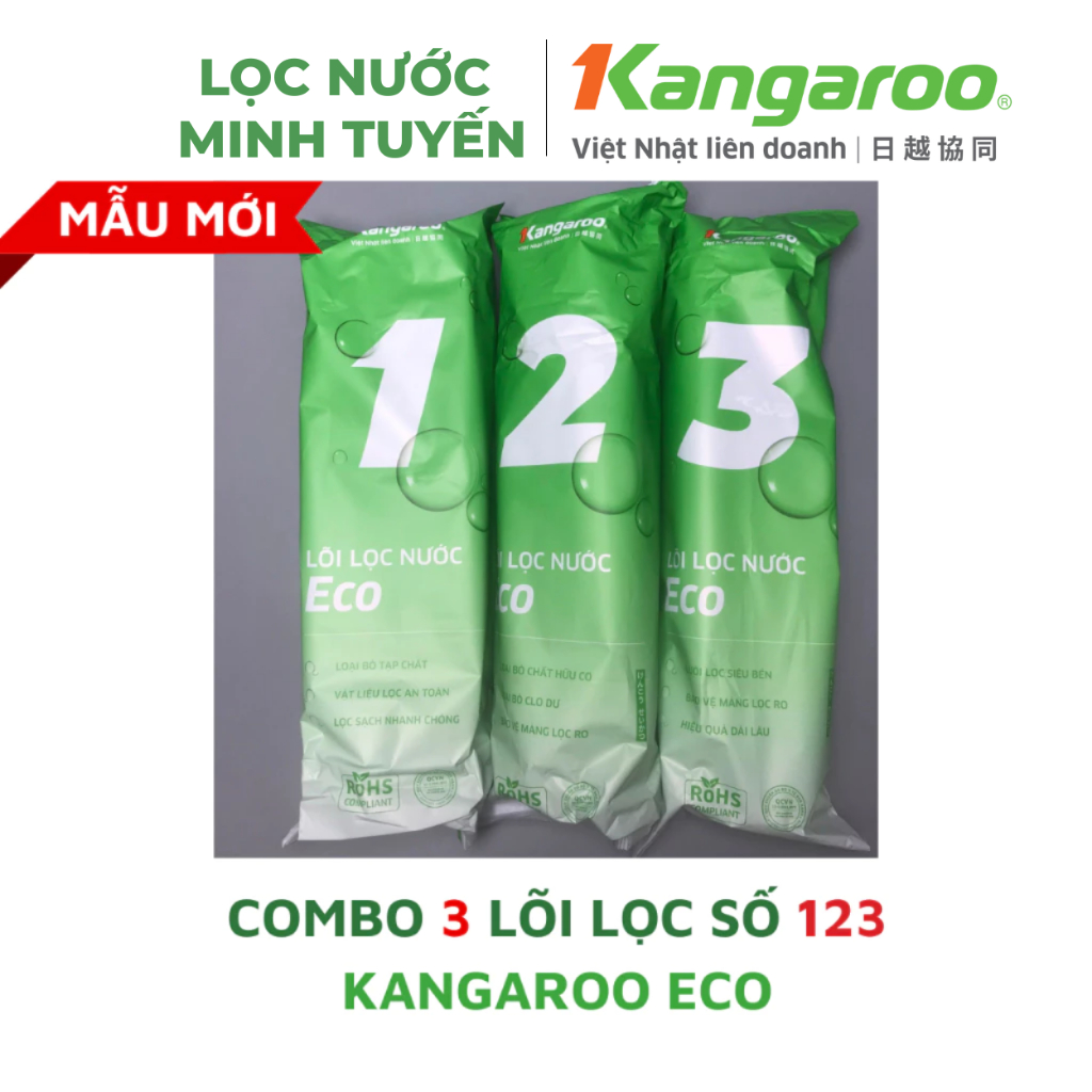 Chính Hãng Combo 3 Lõi Lọc Thô Số 123 KANGAROO Mẫu Mới ECO Dành Cho Máy Lọc Nước RO Cốc Lọc 10inch