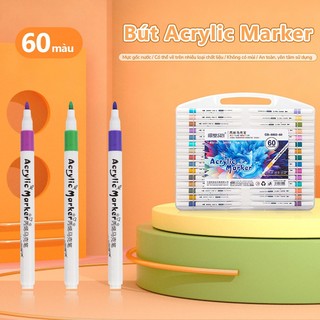 Acrylic Marker Màu Dụng Cụ Học Tập Cho Bé Set, Mực Không Thấm, Đầu Tròn Vẽ Đều, 12-60 Màu Cao Cấp Tươi Sáng
