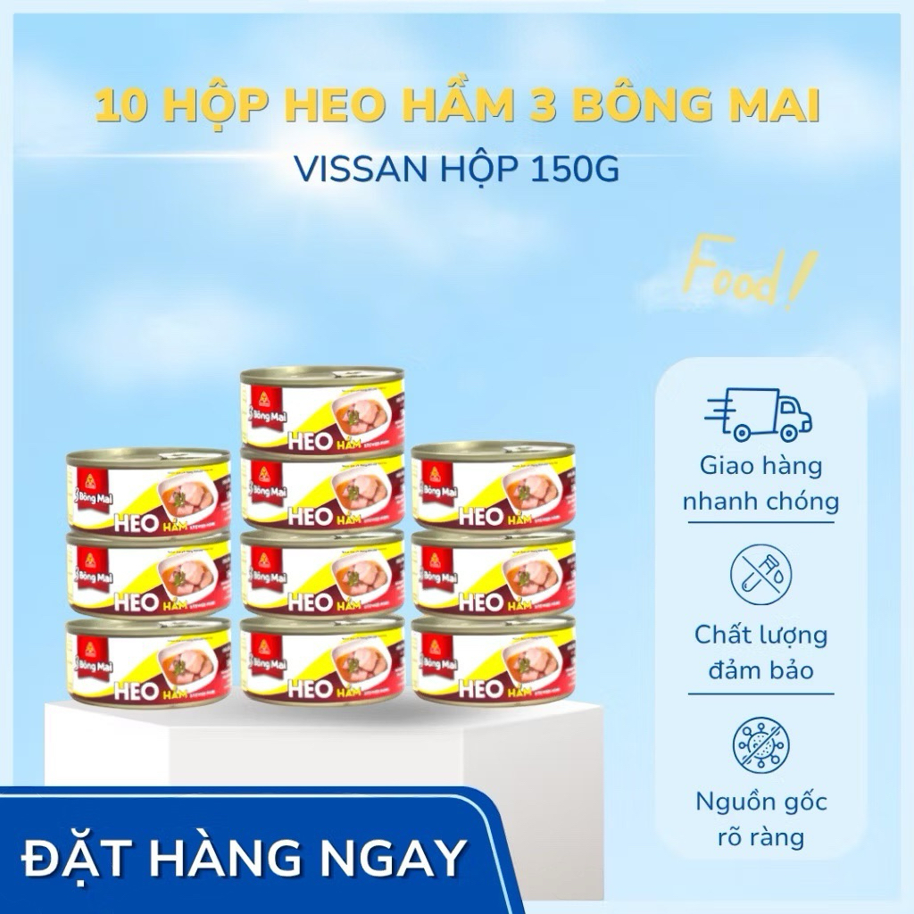 [ DATE MỚI NHẤT ] Vissan Combo 10 Hộp Heo Hầm 3 Bông Mai 150g Chính Hãng Date 2029