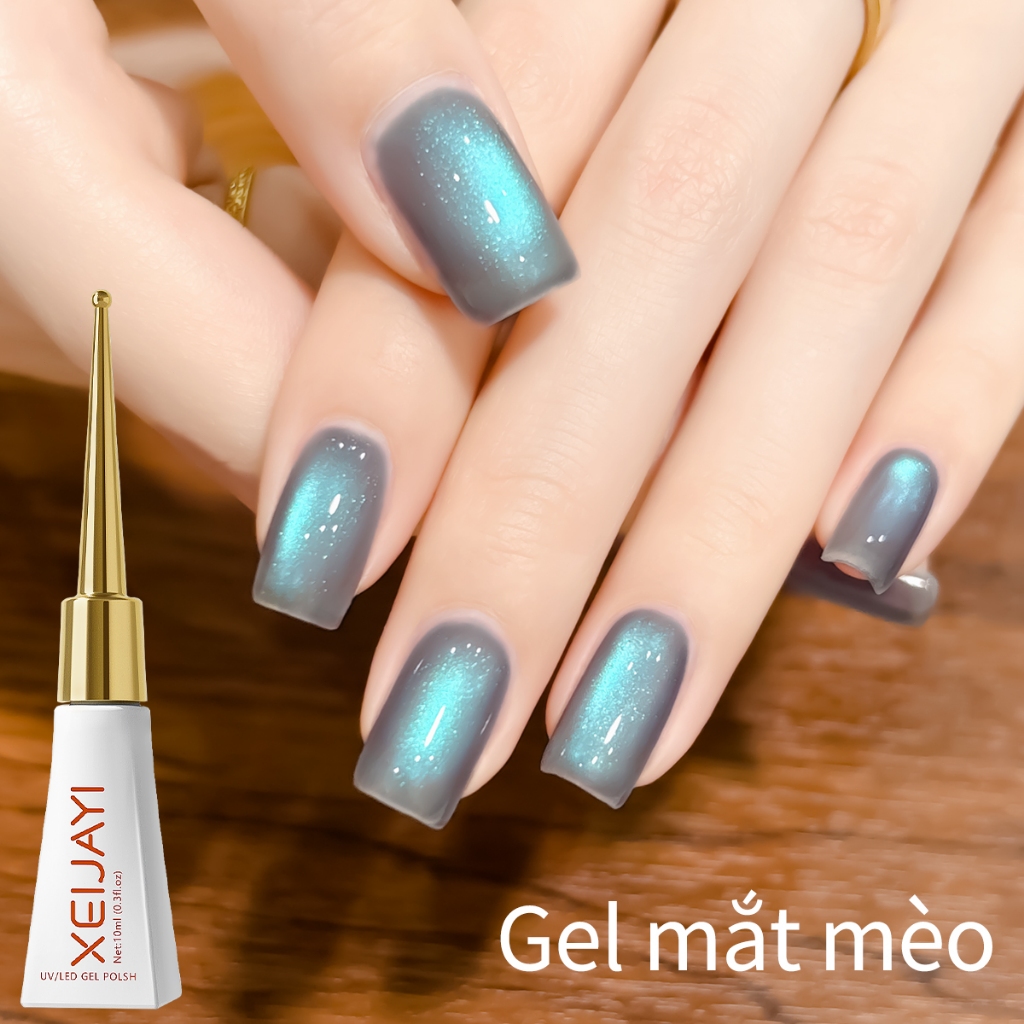 XEIJAYI 10ml - Sơn móng tay dạng gel mắt mèo màu xanh băng giá, độ bóng lâu trôi, thích hợp cho việc tự làm móng.