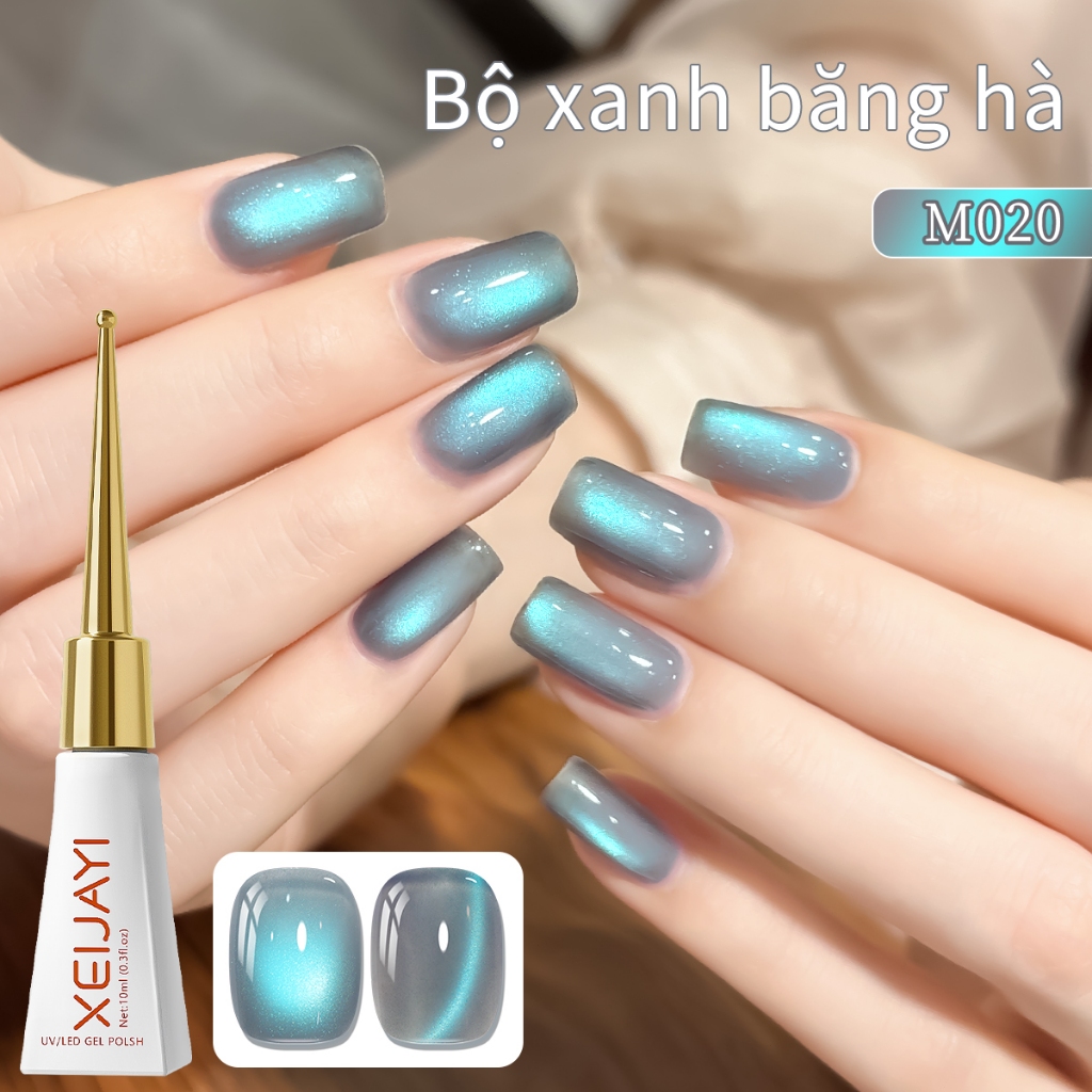 XEIJAYI 10ml - Sơn móng tay dạng gel mắt mèo màu xanh băng giá, độ bóng lâu trôi, thích hợp cho việc tự làm móng.