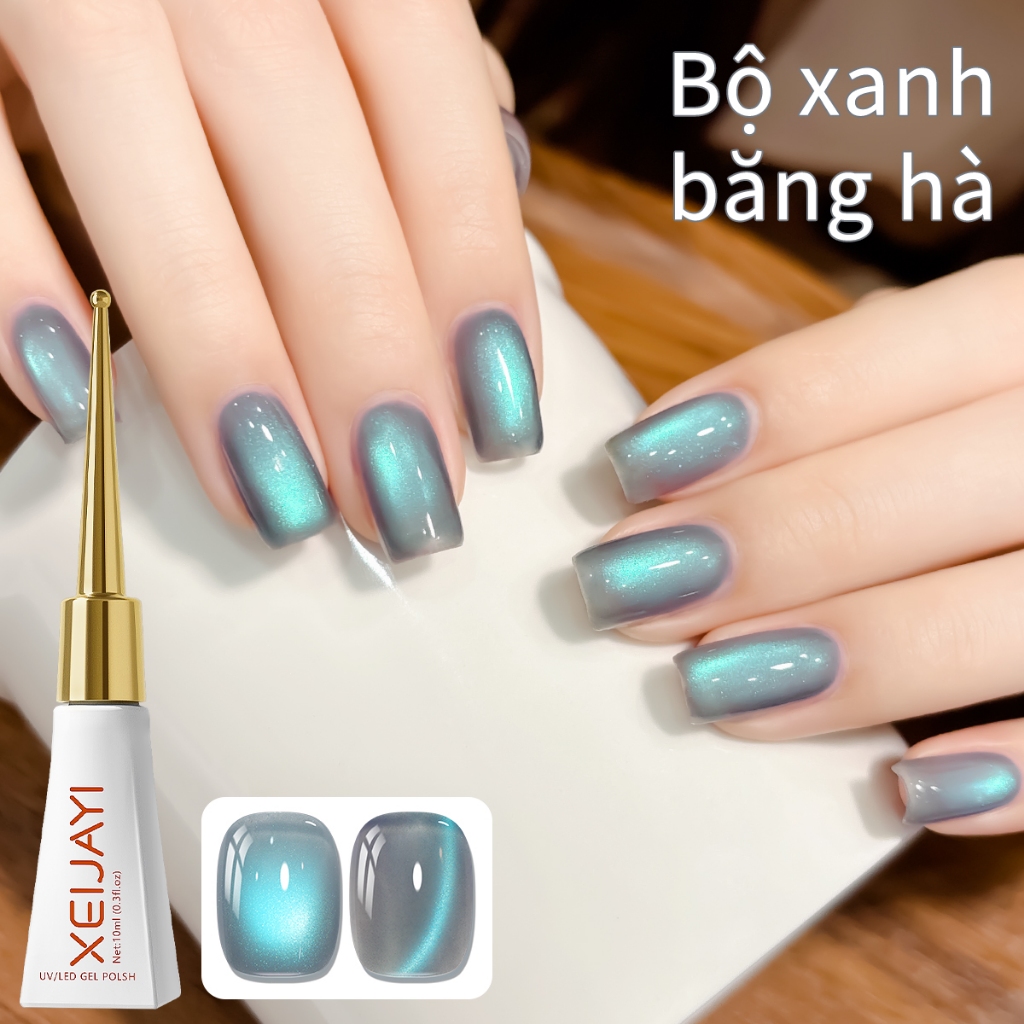 XEIJAYI 10ml - Sơn móng tay dạng gel mắt mèo màu xanh băng giá, độ bóng lâu trôi, thích hợp cho việc tự làm móng.
