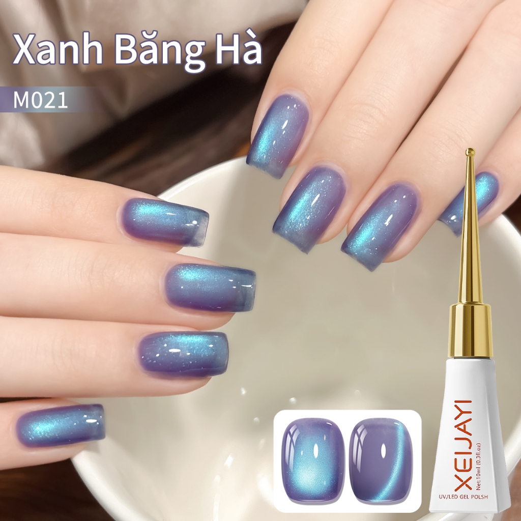 XEIJAYI 10ml - Sơn móng tay dạng gel màu xanh tím mộng mơ hiệu ứng mắt mèo, thích hợp cho các tiệm làm móng.