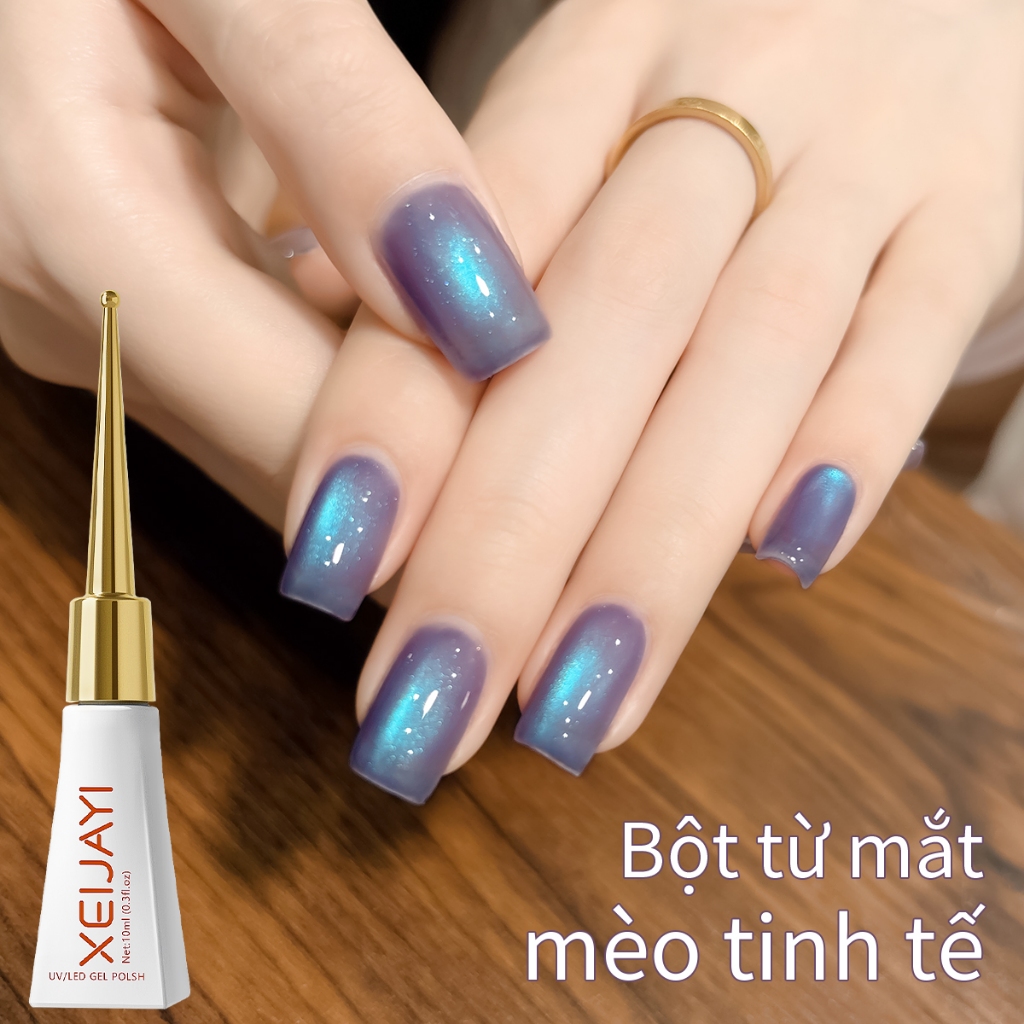 XEIJAYI 10ml - Sơn móng tay dạng gel màu xanh tím mộng mơ hiệu ứng mắt mèo, thích hợp cho các tiệm làm móng.