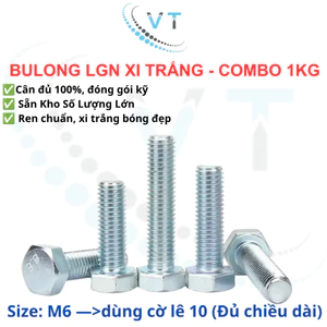 Bulong Lục Giác Ngoài M6 Xi Trắng Đủ Size 10mm-80mm - Bu Lông Thép Xi Mạ Kẽm Trắng Dùng Cho Cơ Khí