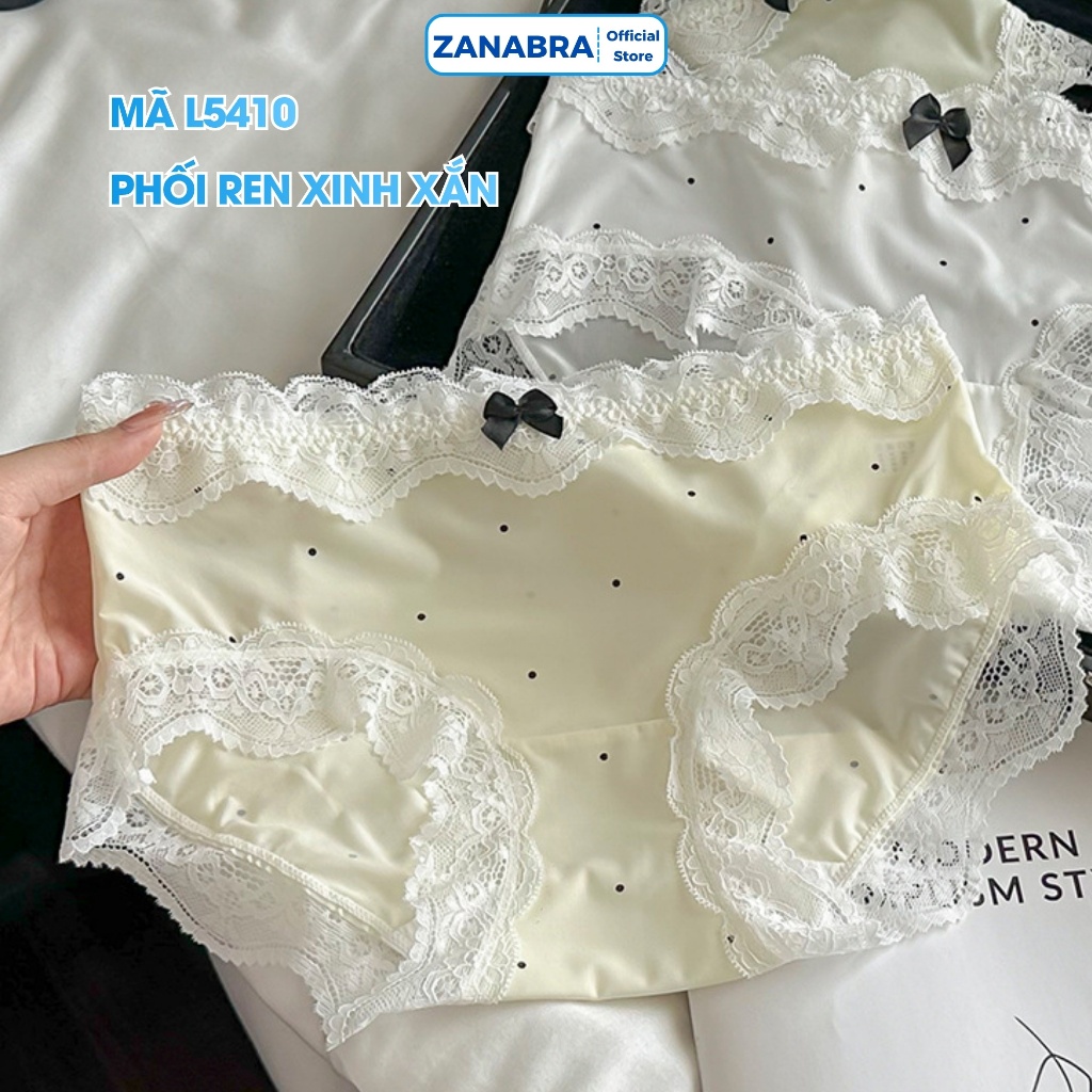 [ Deal Shock ] Quần Lót Nữ Cotton Phối Ren Đính Nơ Dễ Thương, Quần Chip Nữ Cạp Vừa  Đáy May Kháng Khuẩn ZANABRA L5410
