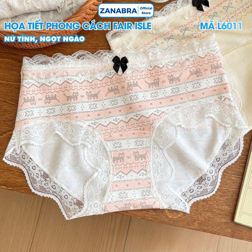 [ Deal Shock ] Quần Lót Nữ Cotton Phối Ren Đính Nơ Dễ Thương, Quần Chip Nữ Cạp Vừa  Đáy May Kháng Khuẩn ZANABRA L5410