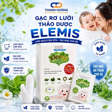 Gạc rơ lưỡi thảo dược Elemis 30 gói, làm sạch,bảo vệ bé khỏi lo nấm lưỡi tưa lưỡi DK PHARMA