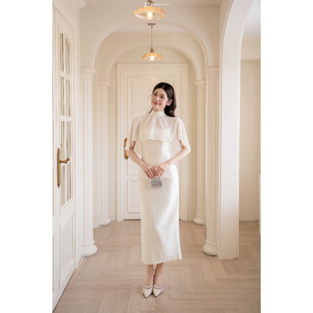 Đầm Nữ Dài Dáng Bút Chì Cape Đổ 1P09.2605, Đầm Dự Tiệc Che Bắp Tay Sang Trọng Tôn Dáng Thanh Lịch, Váy Sự Kiện By JM