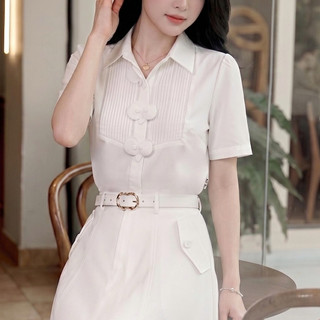 Áo Sơ Mi Nữ 𝐂𝐂𝐇𝐀𝐓 Dáng Suông Kiểu Minsyin Đính Hoa Trang Trí Chất Liệu Cao Cấp 16FNT9042ST