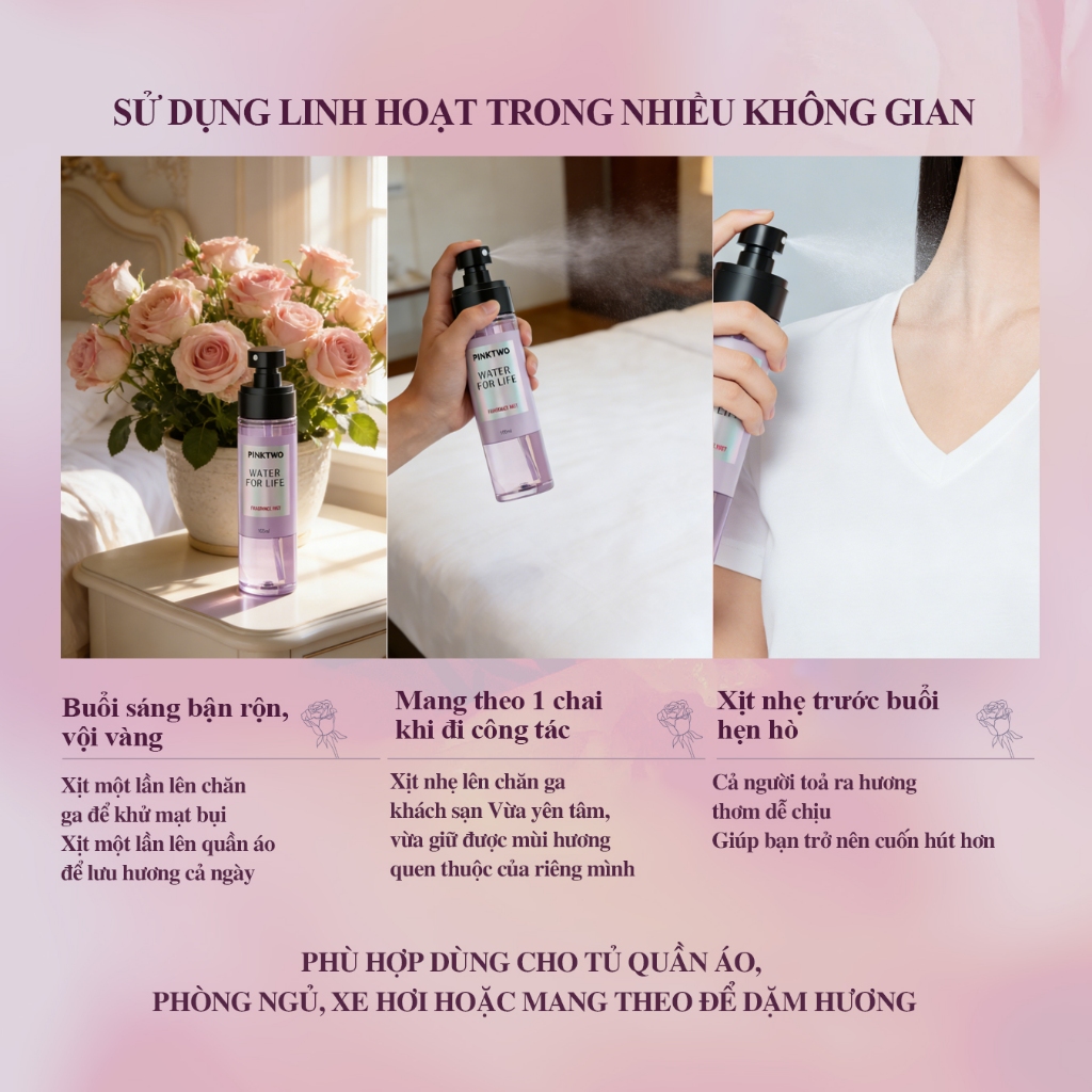 (COMBO 2 SIÊU HOT) PINKTWO Body Mist 12% Tinh Dầu – Xịt Thơm Khử Mùi Cơ Thể & Quần Áo Lưu Hương 12h – Ngăn Mạt Bụi 99%