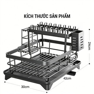 Kệ úp bát đĩa 2 tầng thép carbon – Úp được đĩa to, bát nhỏ, chén, ly – Thoải mái sắp xếp mọi kích cỡ