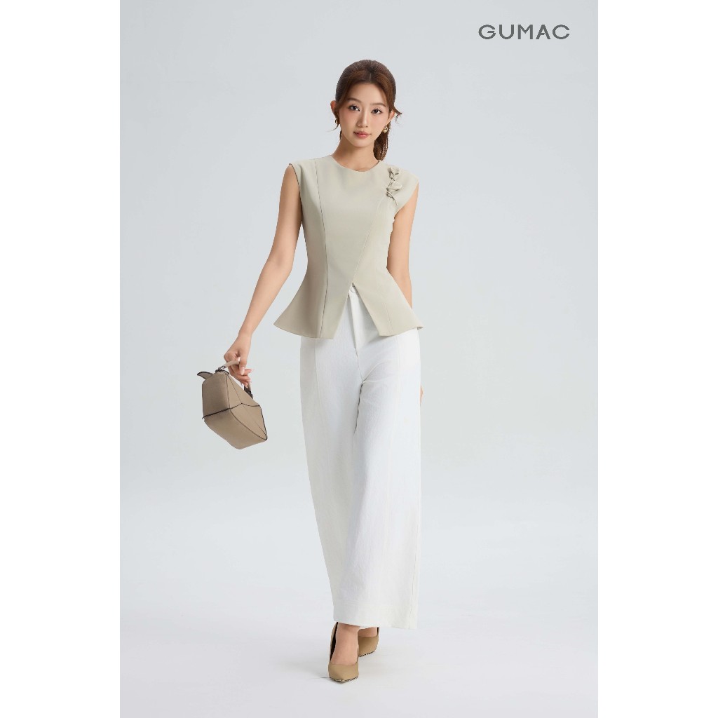 Áo Peplum Nữ GUMAC Hoa Đính Vai Vạt Xéo Cách Điệu Tạo Điểm Nhấn Tinh Tế AG06048