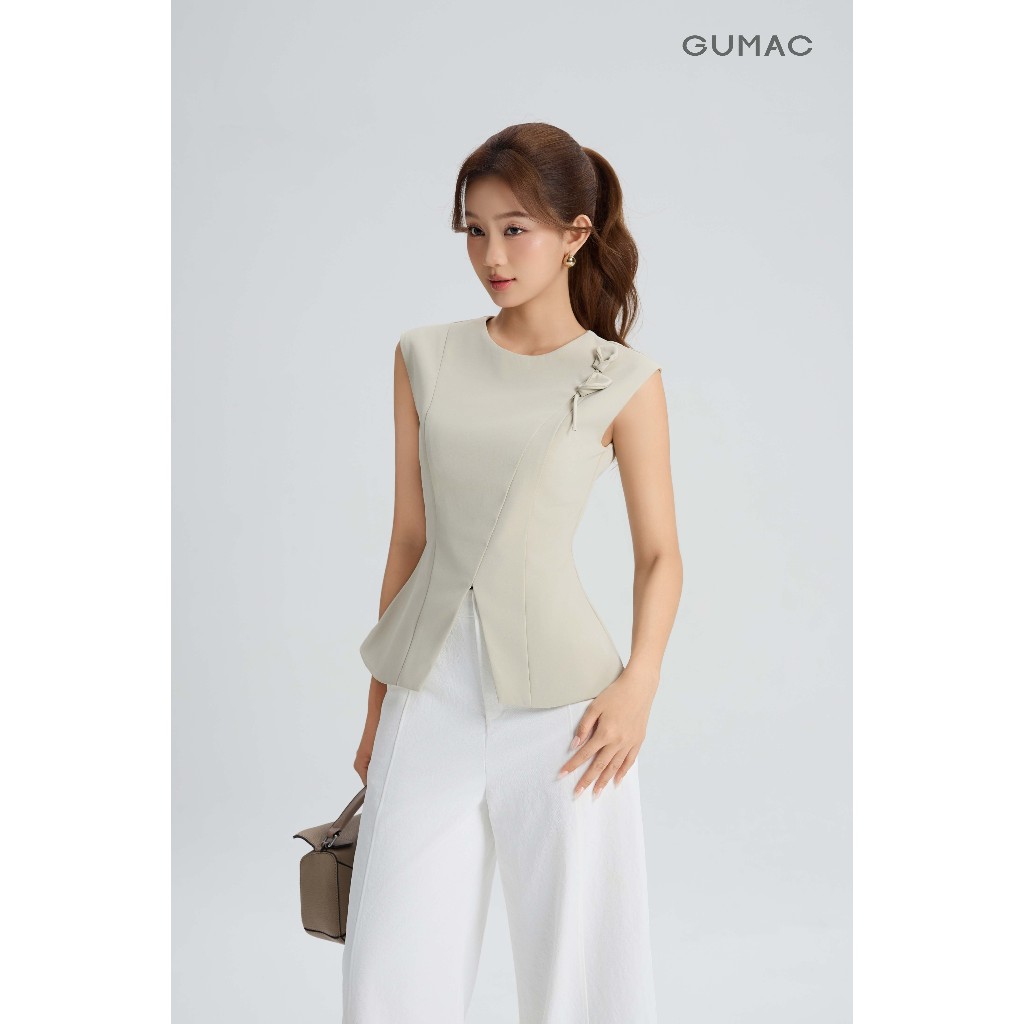 Áo Peplum Nữ GUMAC Hoa Đính Vai Vạt Xéo Cách Điệu Tạo Điểm Nhấn Tinh Tế AG06048