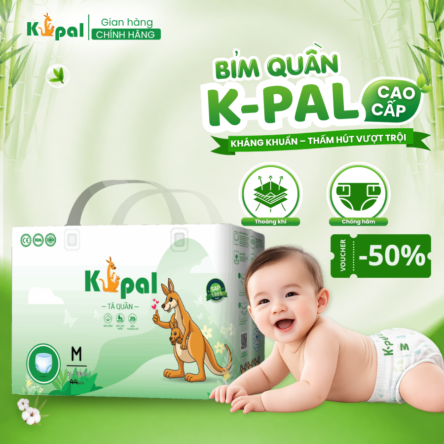Bỉm quần K-Pal cao cấp kháng khuẩn thấm hút nhanh thoáng khí chống hăm cho bé đủ size M L XL XXL XXXL