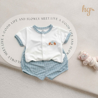 Bộ sơ sinh kẻ caro khuy giữa 🍐, Vải petit Quảng Châu mềm mịn, rũ nhẹ, mát tay và giữ form tốt sau nhiều lần giặt.