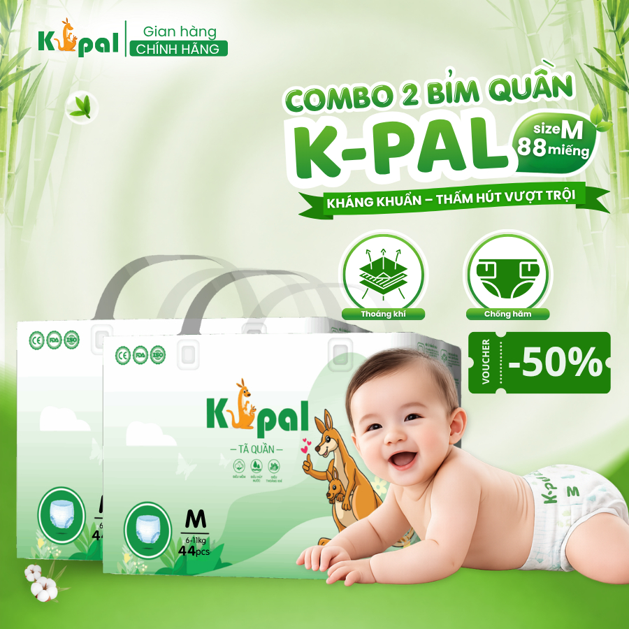 Combo 2 Tã Quần K-pal Q-m44 Size M 88 Miếng Cao Cấp Kháng Khuẩn Siêu Thấm Hút Thoáng Khí Chống Hăm
