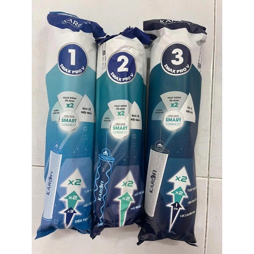 Combo 3 Lõi Lọc Thô 123 Karofi Smax Pro V (Mẫu Mới) – Lọc Cặn, Khử Clo, Bảo Vệ Màng RO