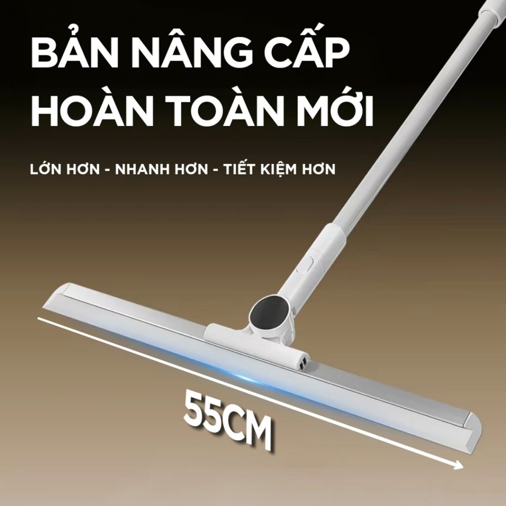 Cây gạt nước sàn nhà tắm silicon thế hệ mới, cây gạt nước bàn gạt lớn 55cm tăng giảm chiều dài cây quét bụi SOJIMOP C8