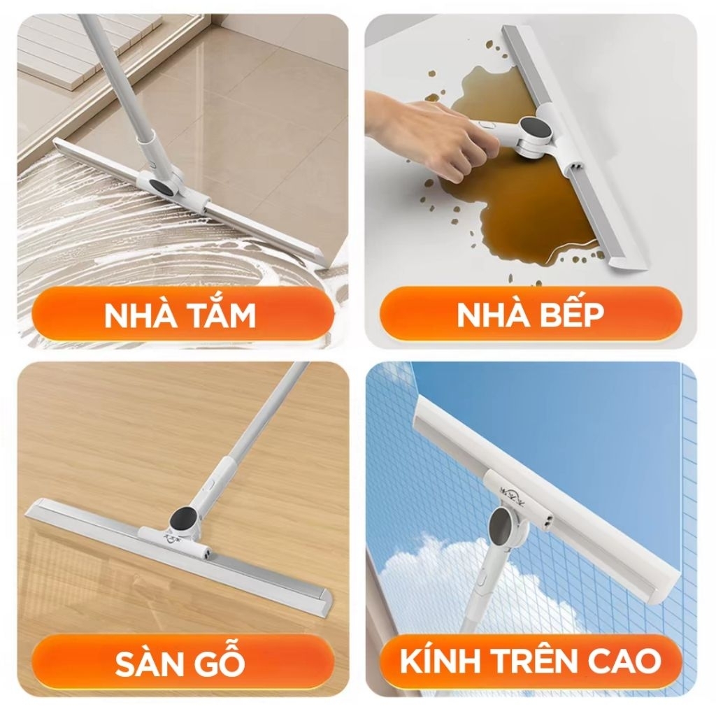Cây gạt nước sàn nhà tắm silicon thế hệ mới, cây gạt nước bàn gạt lớn 55cm tăng giảm chiều dài cây quét bụi SOJIMOP C8