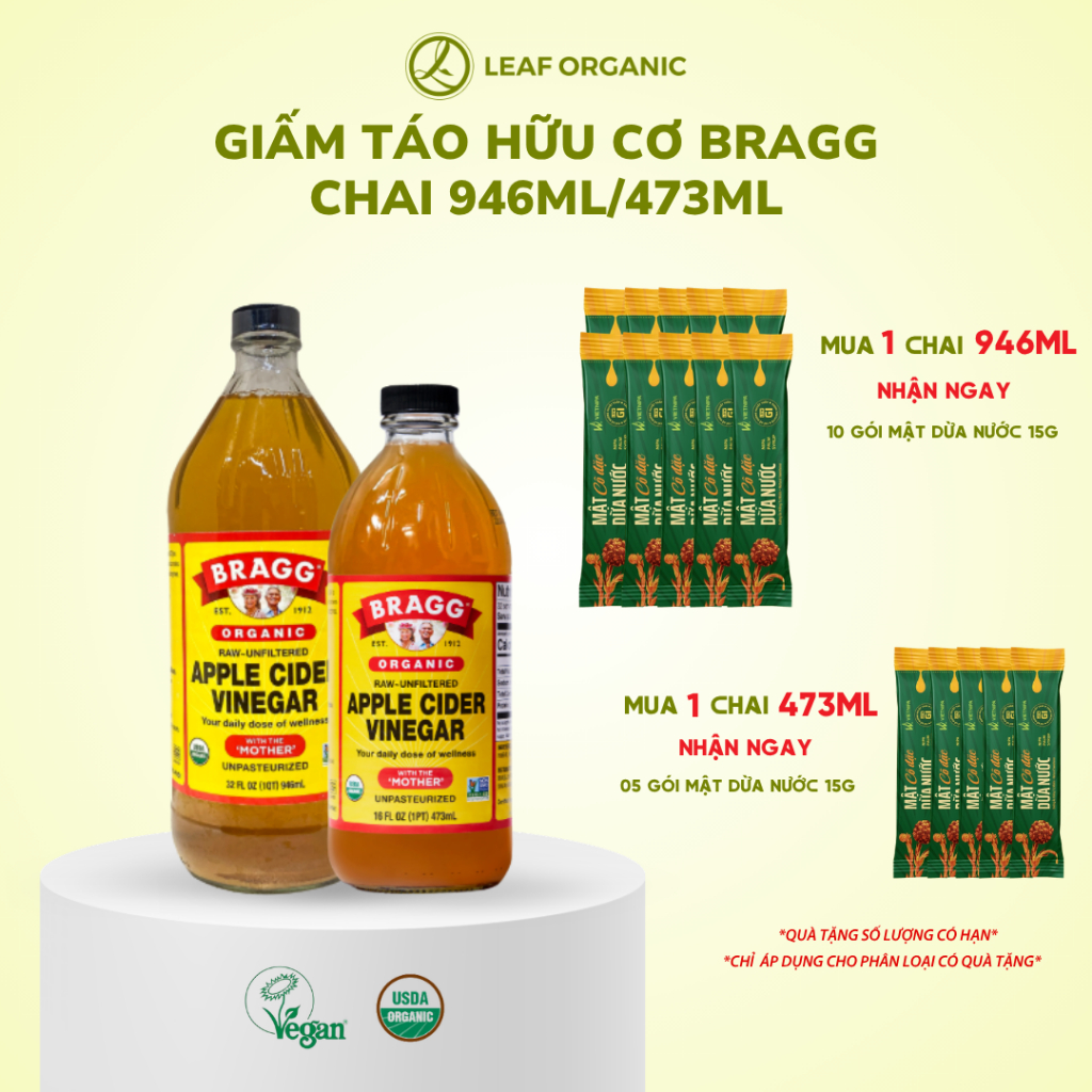 Giấm táo hữu cơ Bragg chai 946ML/473ML