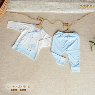 Bộ dài cài lệch Petit 3D Boona, Được làm từ chất liệu Petit cao cấp mềm mịn, kháng khuẩn , nâng niu làn da bé.