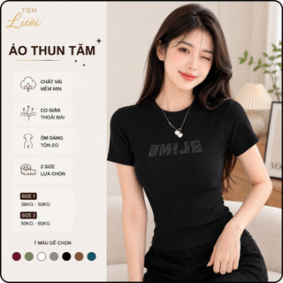 Áo Thun Tăm Nữ Cổ Tròn Tiệm Lười Áo Phông Gân Tăm Tay Ngắn Ôm Dáng Co Giãn 7 Màu Size từ 38-60kg