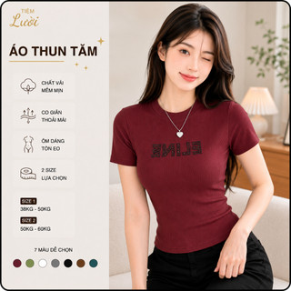 Áo Thun Tăm Nữ Cổ Tròn Tiệm Lười Áo Phông Gân Tăm Tay Ngắn Ôm Dáng Co Giãn 7 Màu Size từ 38-60kg